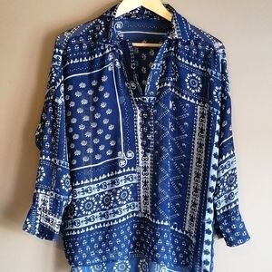 Zara boho blu paisley long sleeve lightweight tunic/top, oversized